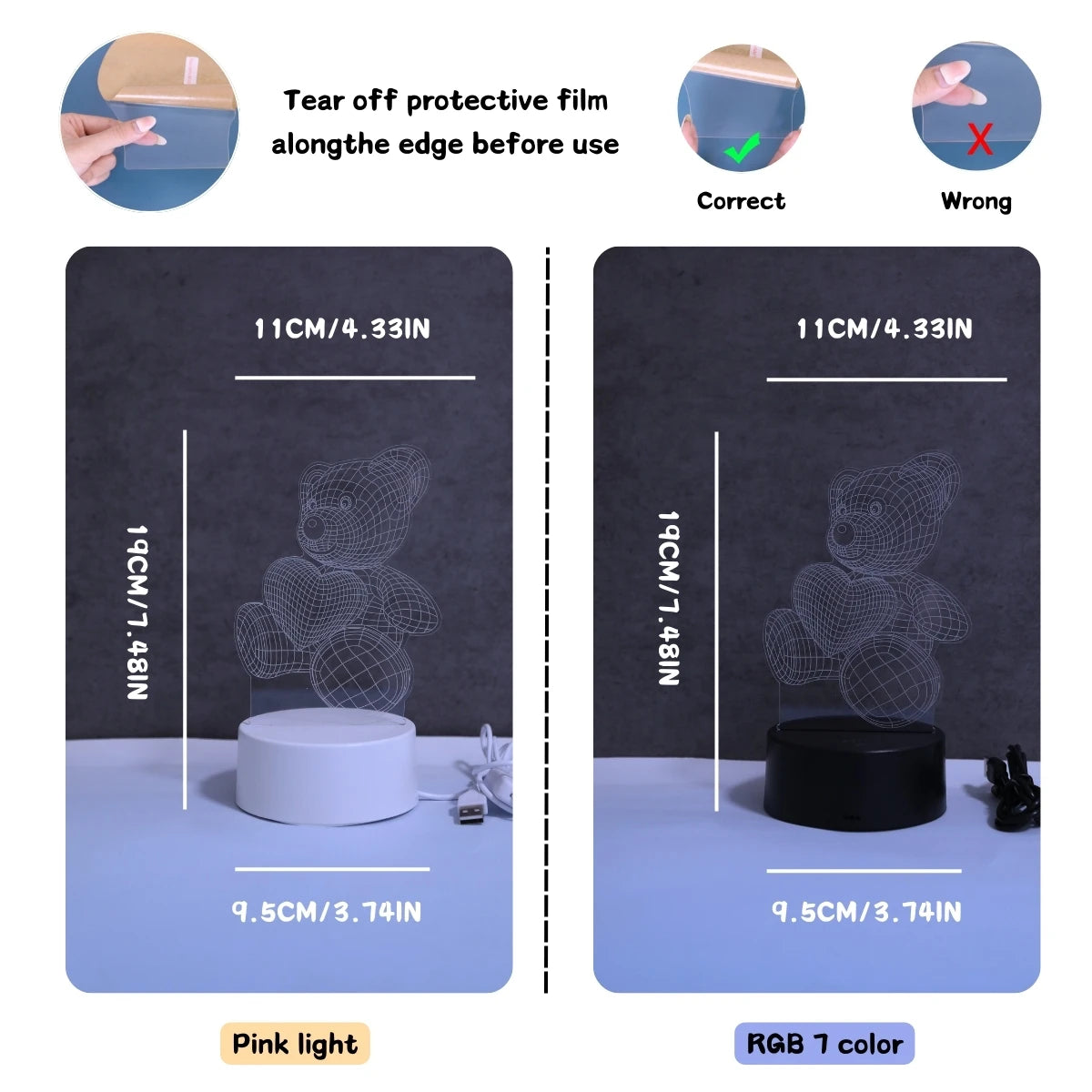 Lampka Nocna 3D LED – Miś USB