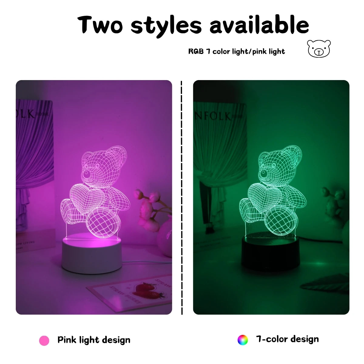 Lampka Nocna 3D LED – Miś USB